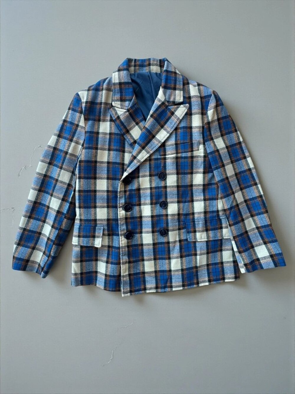 70s Dixie Lad Plaid Double Breasted Kids Blazer Size 7